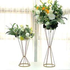 2 Reversible Geometric Metal Flower Stands Pedestals Centerpieces - Gold -Optimal Home Decoration 2 reversible geometric metal flower stands pedestals centerpieces gold iron stnd04 set gold 29544249524287