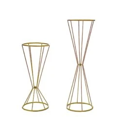 2 Reversible Geometric Metal Flower Stands Pedestals Centerpieces - Gold