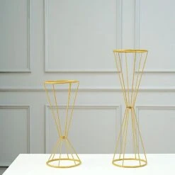 2 Reversible Geometric Metal Flower Stands Pedestals Centerpieces - Gold -Optimal Home Decoration 2 reversible geometric metal flower stands pedestals centerpieces gold iron stnd04 set gold 29544249753663