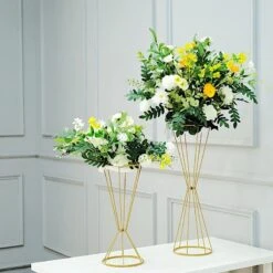 2 Reversible Geometric Metal Flower Stands Pedestals Centerpieces - Gold -Optimal Home Decoration 2 reversible geometric metal flower stands pedestals centerpieces gold iron stnd04 set gold 29544249786431