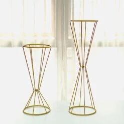 2 Reversible Geometric Metal Flower Stands Pedestals Centerpieces - Gold -Optimal Home Decoration 2 reversible geometric metal flower stands pedestals centerpieces gold iron stnd04 set gold 29544249819199
