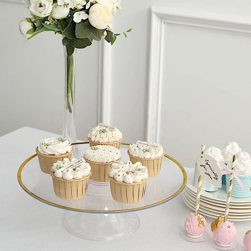 2 Round 12" Plastic Cake Stand Dessert Display Riser With Gold Rim - Clear 7 2 Round 12" Plastic Cake Stand Dessert Display Riser With Gold Rim - Clear - Image 5