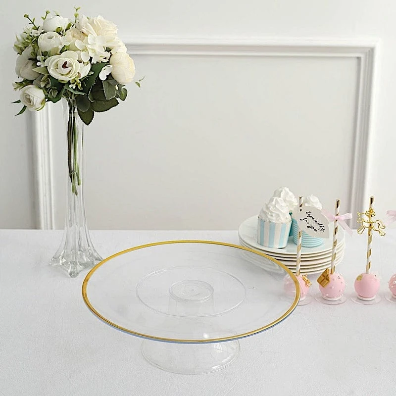 2 Round 12" Plastic Cake Stand Dessert Display Riser With Gold Rim - Clear 10 2 Round 12" Plastic Cake Stand Dessert Display Riser With Gold Rim - Clear - Image 8