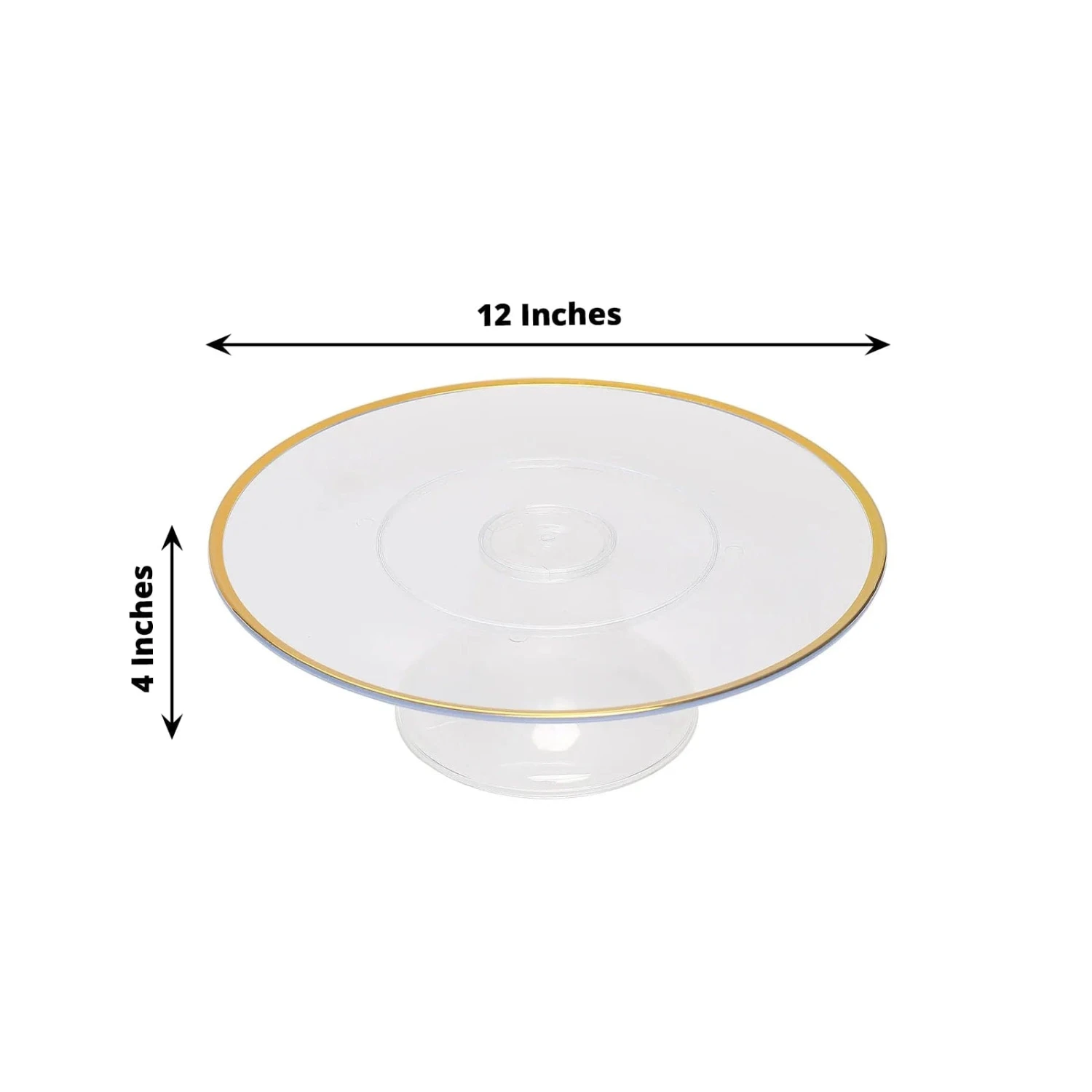 2 Round 12" Plastic Cake Stand Dessert Display Riser With Gold Rim - Clear 4 2 Round 12" Plastic Cake Stand Dessert Display Riser With Gold Rim - Clear - Image 2