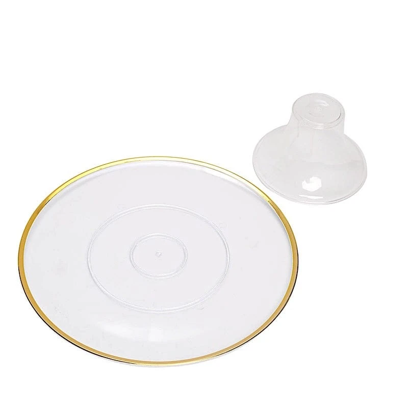 2 Round 12" Plastic Cake Stand Dessert Display Riser With Gold Rim - Clear 6 2 Round 12" Plastic Cake Stand Dessert Display Riser With Gold Rim - Clear - Image 4