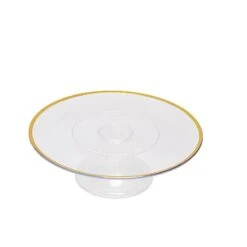 2 Round 12" Plastic Cake Stand Dessert Display Riser With Gold Rim - Clear