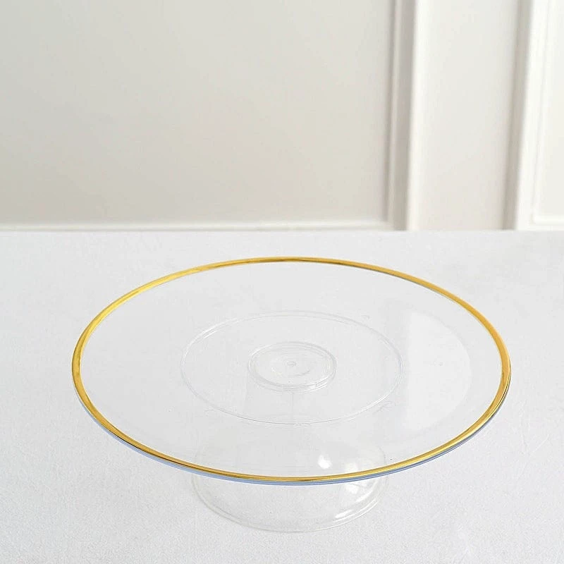 2 Round 12" Plastic Cake Stand Dessert Display Riser With Gold Rim - Clear 8 2 Round 12" Plastic Cake Stand Dessert Display Riser With Gold Rim - Clear - Image 6