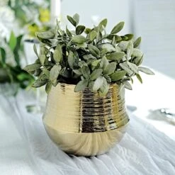 2 Round 6" Textured Ceramic Flower Plant Pots Succulent Planters - Gold -Optimal Home Decoration 2 round 6 textured ceramic flower plant pots succulent planters gold plnt cerm 003 m gold 29709356761151