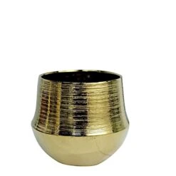 2 Round 6" Textured Ceramic Flower Plant Pots Succulent Planters - Gold