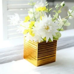 2 Square 5" Metallic Ceramic Cube Planter Boxes Flower Plant Pots -Optimal Home Decoration 2 square 5 metallic ceramic cube planter boxes flower plant pots 30483684327487