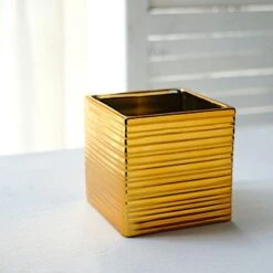 2 Square 5" Metallic Ceramic Cube Planter Boxes Flower Plant Pots -Optimal Home Decoration 2 square 5 metallic ceramic cube planter boxes flower plant pots 30483684425791