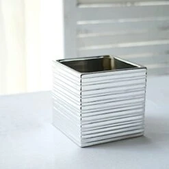 2 Square 5" Metallic Ceramic Cube Planter Boxes Flower Plant Pots -Optimal Home Decoration 2 square 5 metallic ceramic cube planter boxes flower plant pots 30483686883391