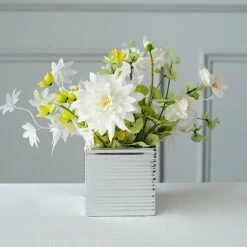 2 Square 5" Metallic Ceramic Cube Planter Boxes Flower Plant Pots -Optimal Home Decoration 2 square 5 metallic ceramic cube planter boxes flower plant pots 30483686948927