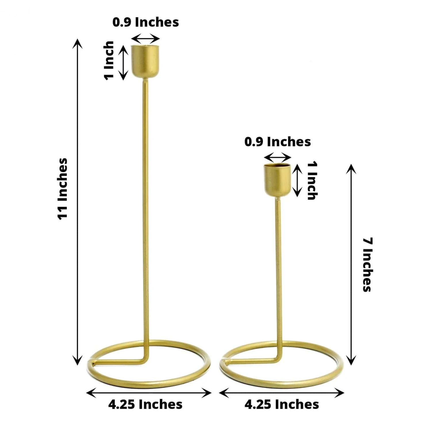 2 Metal Geometric Taper Candle Holders With Ring Base - Gold 4 2 Metal Geometric Taper Candle Holders With Ring Base - Gold - Image 2