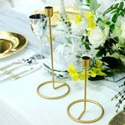 2 Metal Geometric Taper Candle Holders With Ring Base - Gold 15 2 Metal Geometric Taper Candle Holders With Ring Base - Gold -Optimal Home Decoration 2 taper candle holders candleholder with ring base gold iron cand tp003 set gold 29431535829055