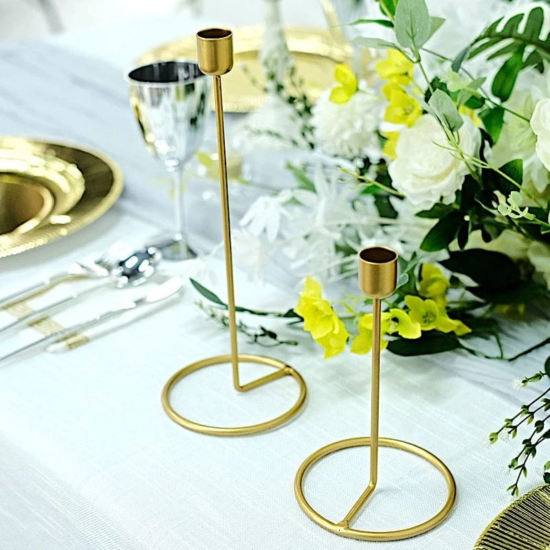 2 Metal Geometric Taper Candle Holders With Ring Base - Gold 7 2 Metal Geometric Taper Candle Holders With Ring Base - Gold - Image 5