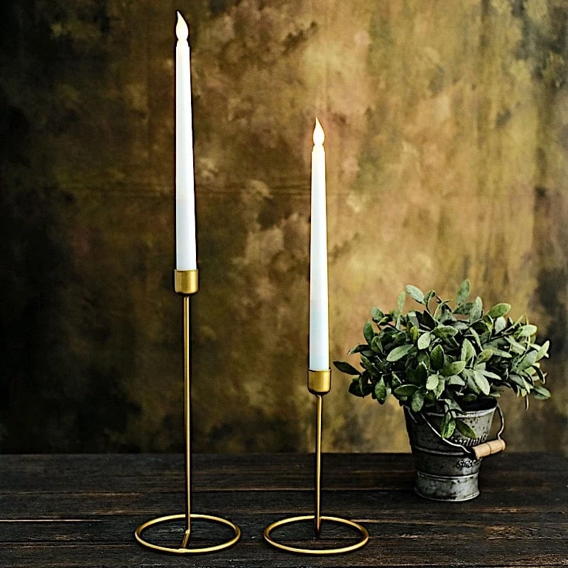 2 Metal Geometric Taper Candle Holders With Ring Base - Gold 10 2 Metal Geometric Taper Candle Holders With Ring Base - Gold - Image 8