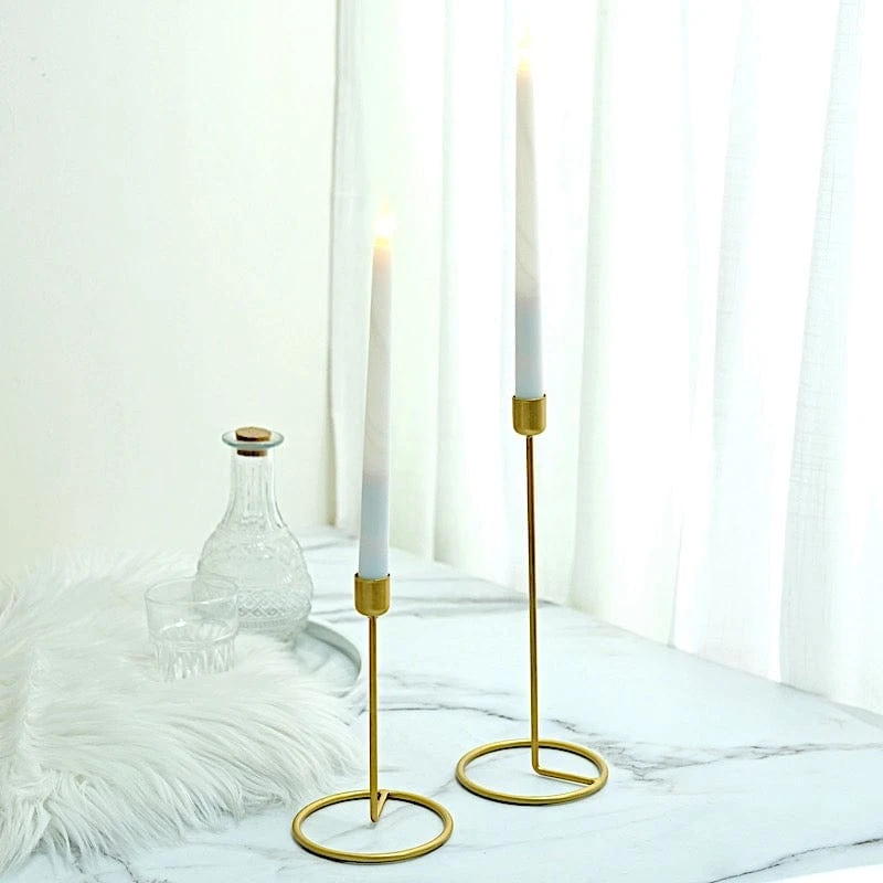2 Metal Geometric Taper Candle Holders With Ring Base - Gold 6 2 Metal Geometric Taper Candle Holders With Ring Base - Gold - Image 4