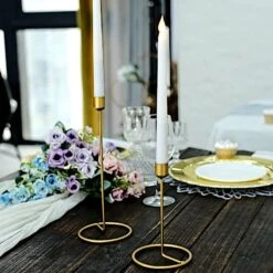 2 Metal Geometric Taper Candle Holders With Ring Base - Gold 17 2 Metal Geometric Taper Candle Holders With Ring Base - Gold -Optimal Home Decoration 2 taper candle holders candleholder with ring base gold iron cand tp003 set gold 29431535960127