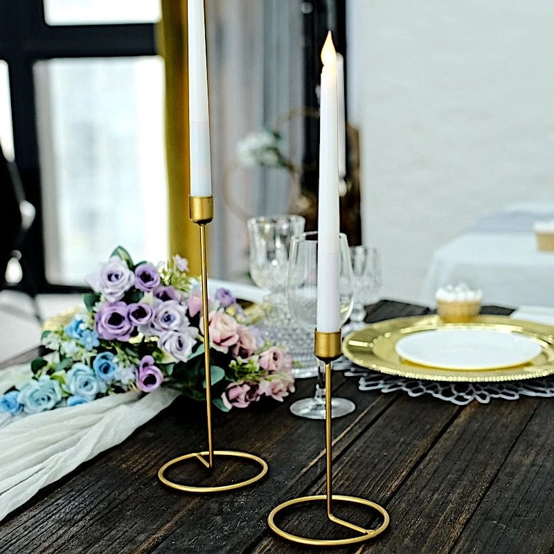 2 Metal Geometric Taper Candle Holders With Ring Base - Gold 9 2 Metal Geometric Taper Candle Holders With Ring Base - Gold - Image 7