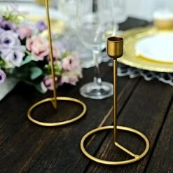 2 Metal Geometric Taper Candle Holders With Ring Base - Gold 19 2 Metal Geometric Taper Candle Holders With Ring Base - Gold -Optimal Home Decoration 2 taper candle holders candleholder with ring base gold iron cand tp003 set gold 29431536025663