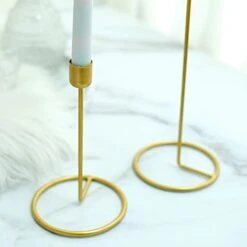 2 Metal Geometric Taper Candle Holders With Ring Base - Gold 13 2 Metal Geometric Taper Candle Holders With Ring Base - Gold -Optimal Home Decoration 2 taper candle holders candleholder with ring base gold iron cand tp003 set gold 29431536058431