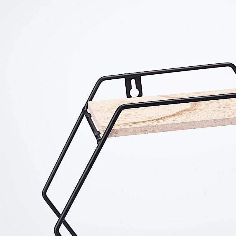2 Tier Hexagon Metal With Wood Geometric Floating Shelf - Black And Natural 5 2 Tier Hexagon Metal With Wood Geometric Floating Shelf - Black And Natural - Image 3