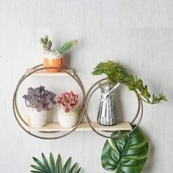 2 Tier Round Metal With Wood Geometric Floating Shelf - Gold And Natural -Optimal Home Decoration 2 tier round metal with wood geometric floating shelf gold and natural wod hopshlf rnd1 gold 28024080924735