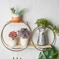 2 Tier Round Metal With Wood Geometric Floating Shelf - Gold And Natural -Optimal Home Decoration 2 tier round metal with wood geometric floating shelf gold and natural wod hopshlf rnd1 gold 28024081088575