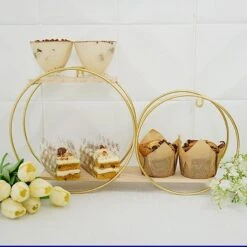 2 Tier Round Metal With Wood Geometric Floating Shelf - Gold And Natural -Optimal Home Decoration 2 tier round metal with wood geometric floating shelf gold and natural wod hopshlf rnd1 gold 28142594883647