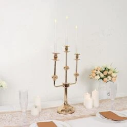 20" Metal 3 Arm Candelabra Taper Candle Holder Centerpiece - Gold -Optimal Home Decoration 20 metal 3 arm candelabra taper candle holder centerpiece gold iron cand tp013 3 gold 30536821014591
