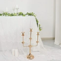 20" Metal 3 Arm Candelabra Taper Candle Holder Centerpiece - Gold -Optimal Home Decoration 20 metal 3 arm candelabra taper candle holder centerpiece gold iron cand tp013 3 gold 30536821080127
