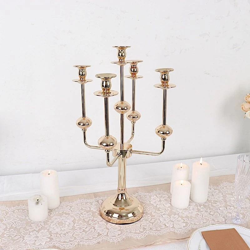 20" Metal 5 Arm Candelabra Taper Candle Holder Centerpiece - Gold 9 20" Metal 5 Arm Candelabra Taper Candle Holder Centerpiece - Gold - Image 7
