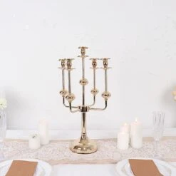 20" Metal 5 Arm Candelabra Taper Candle Holder Centerpiece - Gold 19 20" Metal 5 Arm Candelabra Taper Candle Holder Centerpiece - Gold -Optimal Home Decoration 20 metal 5 arm candelabra taper candle holder centerpiece gold iron cand tp013 5 gold 30536853618751
