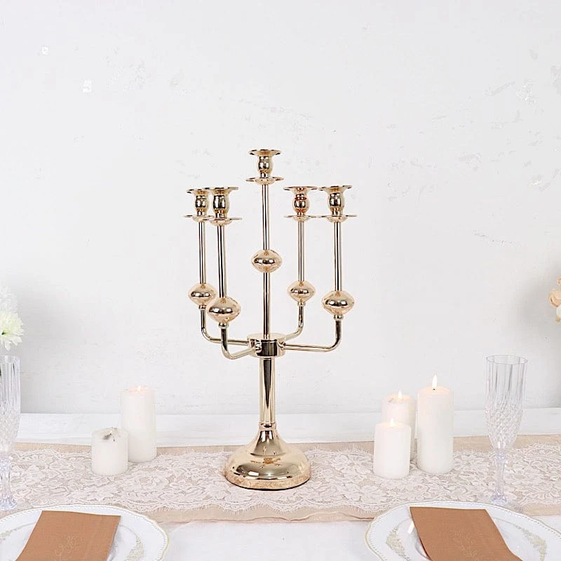 20" Metal 5 Arm Candelabra Taper Candle Holder Centerpiece - Gold 11 20" Metal 5 Arm Candelabra Taper Candle Holder Centerpiece - Gold - Image 9