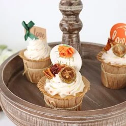 20" Round 2 Tier Wooden Cupcake Stand Dessert Serving Tray - Brown -Optimal Home Decoration 20 round 2 tier wooden cupcake stand dessert serving tray brown cake wod008 12 brn 30581694824511