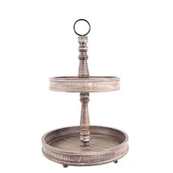 20" Round 2 Tier Wooden Cupcake Stand Dessert Serving Tray - Brown