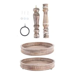 20" Round 2 Tier Wooden Cupcake Stand Dessert Serving Tray - Brown -Optimal Home Decoration 20 round 2 tier wooden cupcake stand dessert serving tray brown cake wod008 12 brn 30581694955583