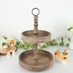 20" Round 2 Tier Wooden Cupcake Stand Dessert Serving Tray - Brown -Optimal Home Decoration 20 round 2 tier wooden cupcake stand dessert serving tray brown cake wod008 12 brn 30581695053887