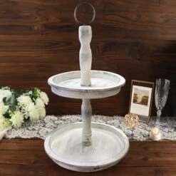 20" Round 2 Tier Wooden Cupcake Stand Dessert Serving Tray - Whitewashed 19 20" Round 2 Tier Wooden Cupcake Stand Dessert Serving Tray - Whitewashed -Optimal Home Decoration 20 round 2 tier wooden cupcake stand dessert serving tray whitewashed cake wod008 12 wht 30486241607743