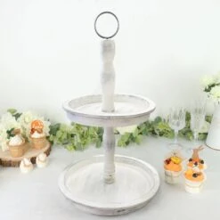 20" Round 2 Tier Wooden Cupcake Stand Dessert Serving Tray - Whitewashed 14 20" Round 2 Tier Wooden Cupcake Stand Dessert Serving Tray - Whitewashed -Optimal Home Decoration 20 round 2 tier wooden cupcake stand dessert serving tray whitewashed cake wod008 12 wht 30486241706047