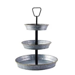 20" Tall 3 Tiers Galvanized Metal Serving Trays Cupcake Holders Stand - Silver And Black