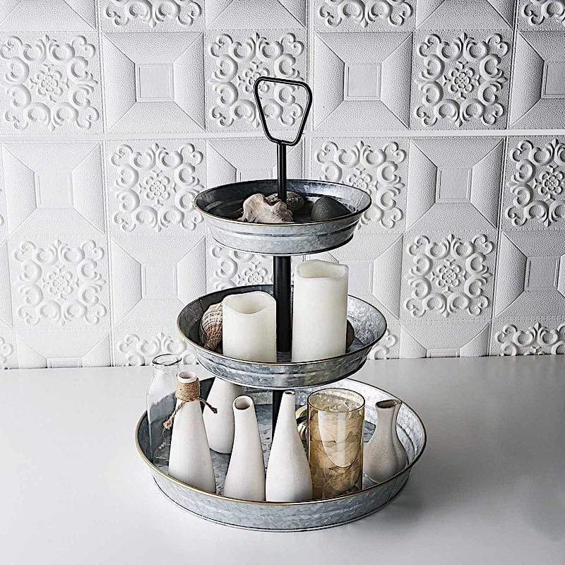 20" Tall 3 Tiers Galvanized Metal Serving Trays Cupcake Holders Stand - Silver And Black 10 20" Tall 3 Tiers Galvanized Metal Serving Trays Cupcake Holders Stand - Silver And Black - Image 8