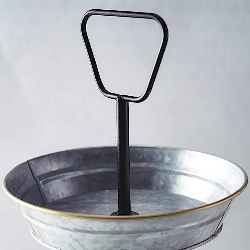 20" Tall 3 Tiers Galvanized Metal Serving Trays Cupcake Holders Stand - Silver And Black 6 20" Tall 3 Tiers Galvanized Metal Serving Trays Cupcake Holders Stand - Silver And Black - Image 4
