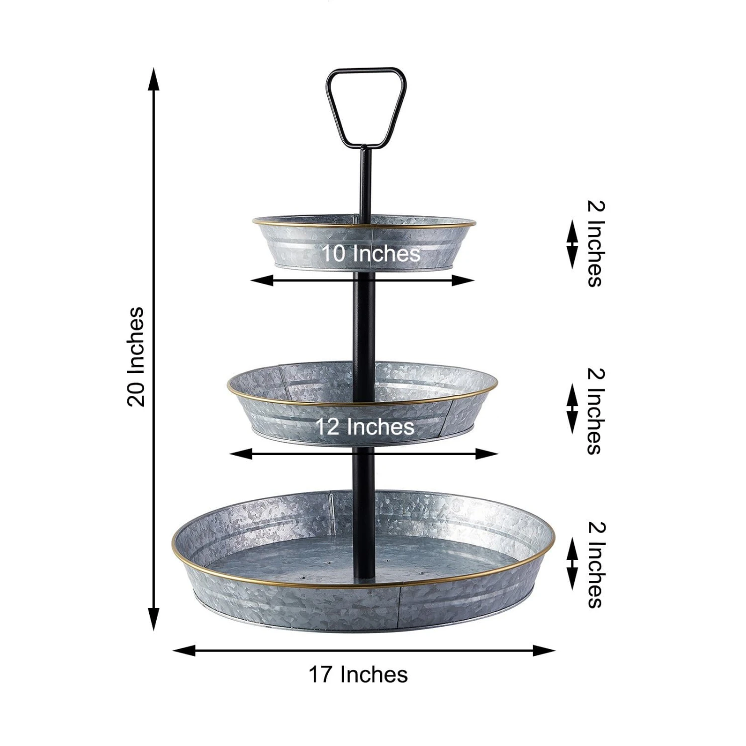 20" Tall 3 Tiers Galvanized Metal Serving Trays Cupcake Holders Stand - Silver And Black 4 20" Tall 3 Tiers Galvanized Metal Serving Trays Cupcake Holders Stand - Silver And Black - Image 2