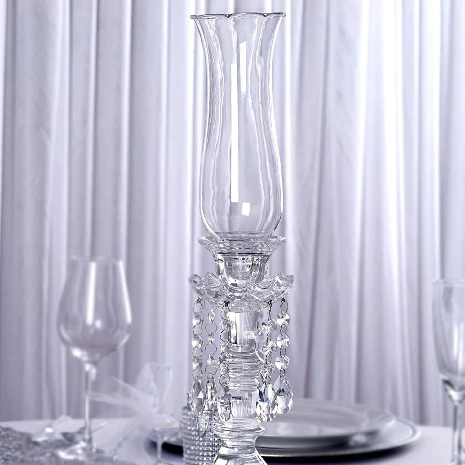 20" Tall Crystal Glass Hurricane Taper Candle Holder - Clear 5 20" Tall Crystal Glass Hurricane Taper Candle Holder - Clear - Image 3