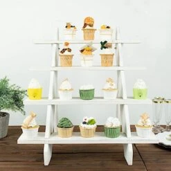 21" Ladder 4 Tier Wooden Cupcake Holder Dessert Display Stand - Whitewashed 18 21" Ladder 4 Tier Wooden Cupcake Holder Dessert Display Stand - Whitewashed -Optimal Home Decoration 21 ladder 4 tier wooden cupcake holder dessert display stand whitewashed cake wod011 20 wht 30768908173375