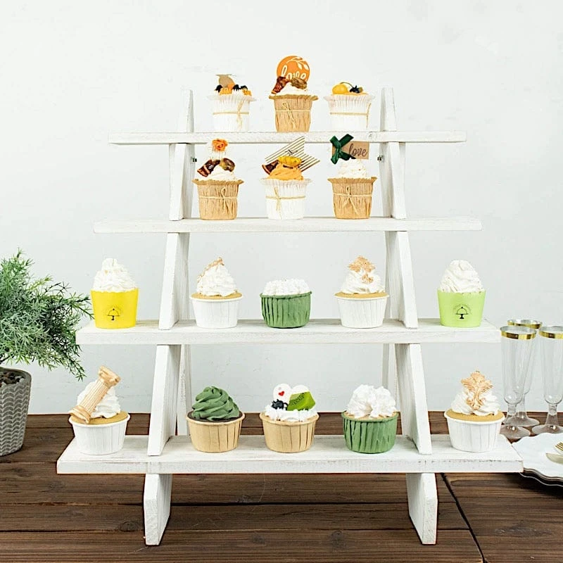 21" Ladder 4 Tier Wooden Cupcake Holder Dessert Display Stand - Whitewashed 10 21" Ladder 4 Tier Wooden Cupcake Holder Dessert Display Stand - Whitewashed - Image 8