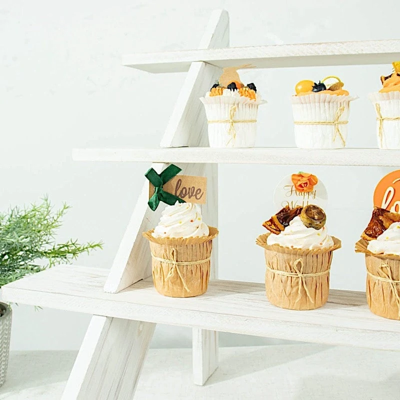 21" Ladder 4 Tier Wooden Cupcake Holder Dessert Display Stand - Whitewashed 6 21" Ladder 4 Tier Wooden Cupcake Holder Dessert Display Stand - Whitewashed - Image 4