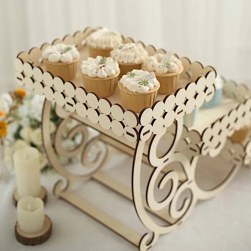 22" Rectangular 3 Tier Laser Cut Wood Cupcake Dessert Stand - Natural 9 22" Rectangular 3 Tier Laser Cut Wood Cupcake Dessert Stand - Natural - Image 7
